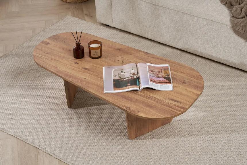 Couchtisch Ovalis aus melaminbeschichteter Spanplatte in Atlantische Kiefer, 130×65×40 cm von Hanah Home – Bild 3