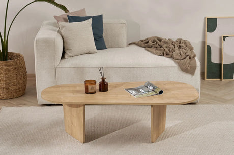 Couchtisch Ovalis aus melaminbeschichteter Spanplatte in Eiche, 130×65×40 cm von Hanah Home – Bild 1