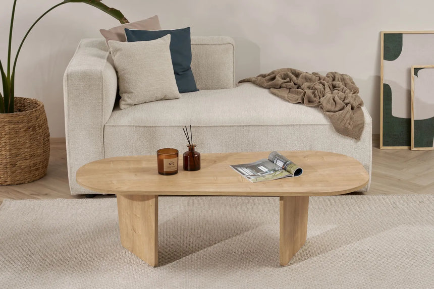 Couchtisch Ovalis aus melaminbeschichteter Spanplatte in Eiche, 130×65×40 cm von Hanah Home – Bild 1