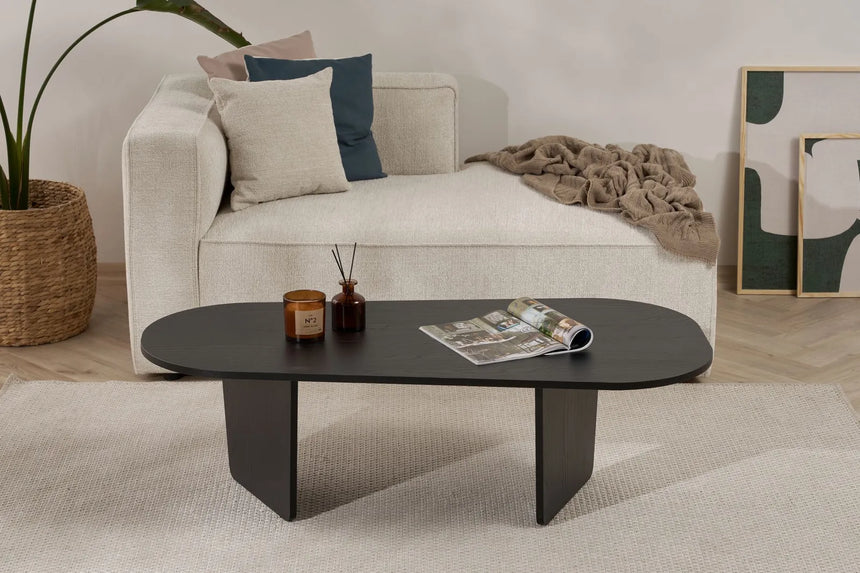 Couchtisch Ovalis aus melaminbeschichteter Spanplatte in Holzschwarz, 130×65×40 cm von Hanah Home – Bild 1