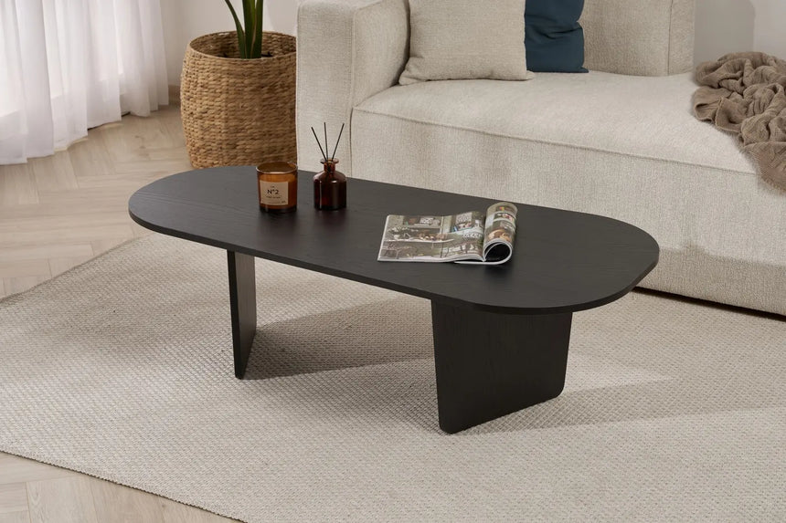 Couchtisch Ovalis aus melaminbeschichteter Spanplatte in Holzschwarz, 130×65×40 cm von Hanah Home – Bild 2