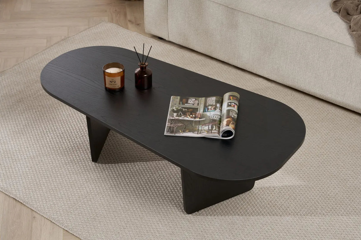 Couchtisch Ovalis aus melaminbeschichteter Spanplatte in Holzschwarz, 130×65×40 cm von Hanah Home – Bild 3
