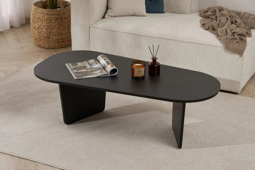 Couchtisch Ovalis aus melaminbeschichteter Spanplatte in Holzschwarz, 130×65×40 cm von Hanah Home – Bild 4