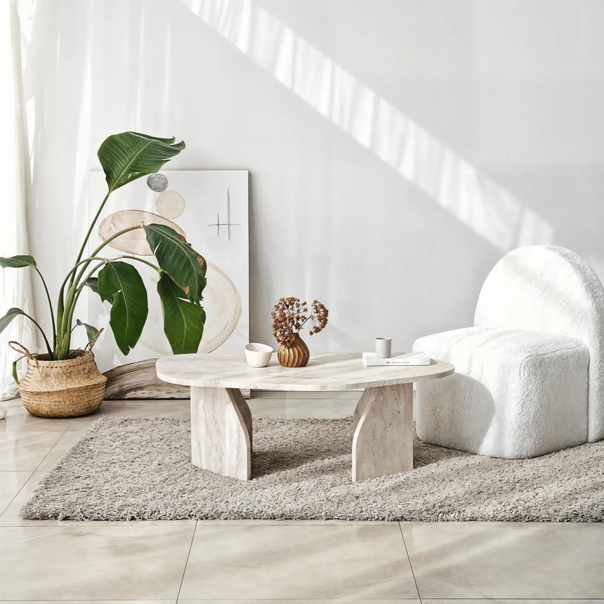Couchtisch Rock aus melaminbeschichteten Holz in Travertin, 100×60×35 cm von Hanah Home – Bild 2