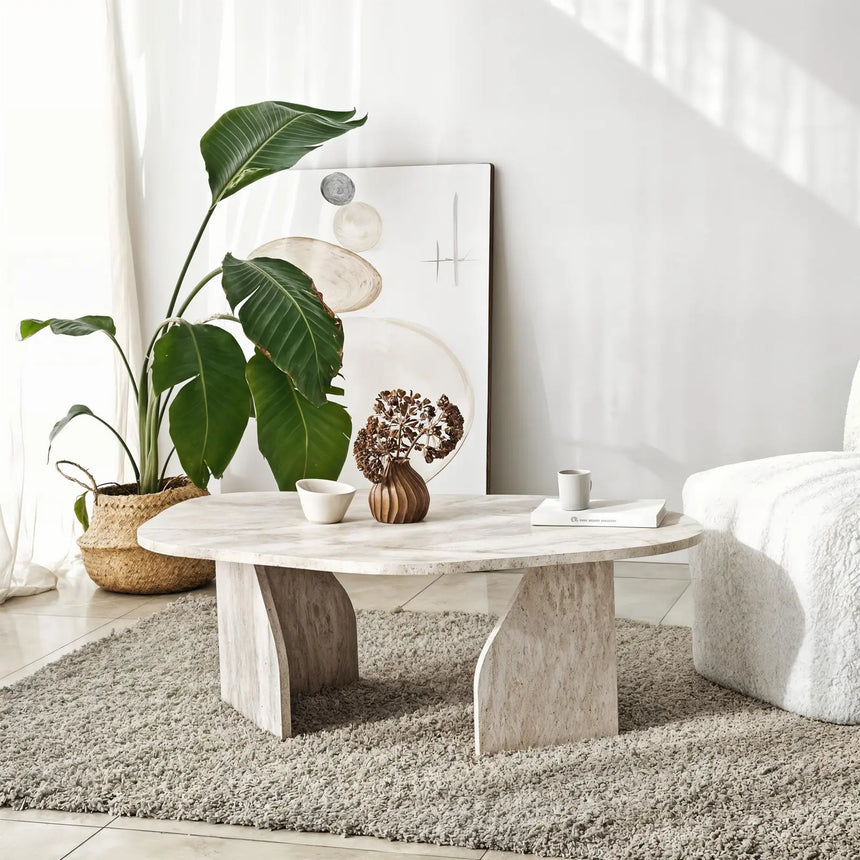 Couchtisch Rock aus melaminbeschichteten Holz in Travertin, 100×60×35 cm von Hanah Home – Bild 3