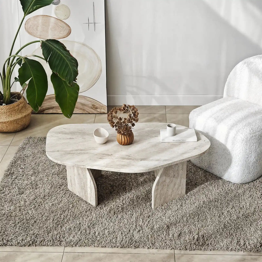 Couchtisch Rock aus melaminbeschichteten Holz in Travertin, 100×60×35 cm von Hanah Home – Bild 4