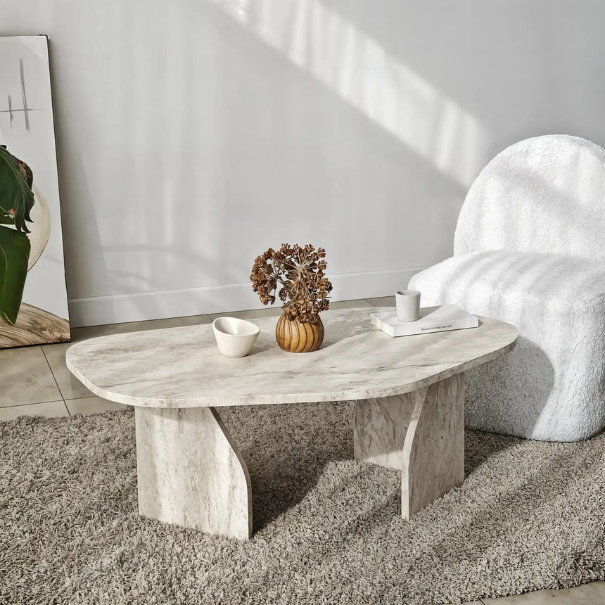 Couchtisch Rock aus melaminbeschichteten Holz in Travertin, 100×60×35 cm von Hanah Home – Bild 6