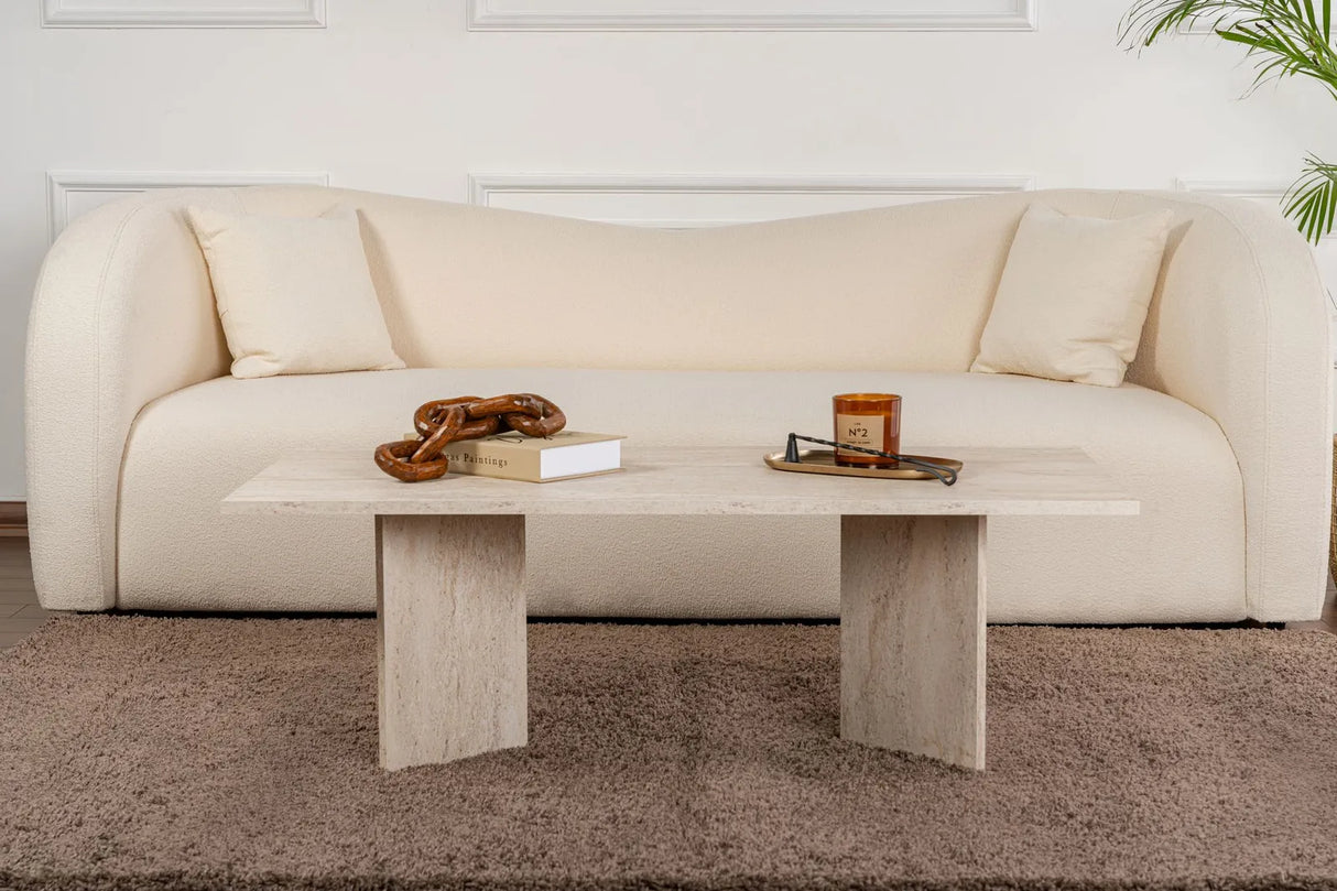Couchtisch Sabin aus melaminbeschichteten Holz in Travertin, 119×60×40 cm von Hanah Home – Bild 2
