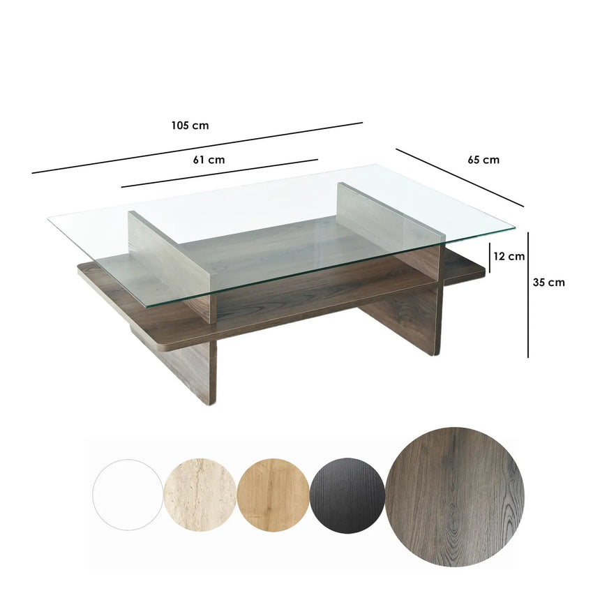 Couchtisch Saga Rectangle aus Holz und gehärtetem Glas, 105×65×35 cm von Hanah Home – Bild 11