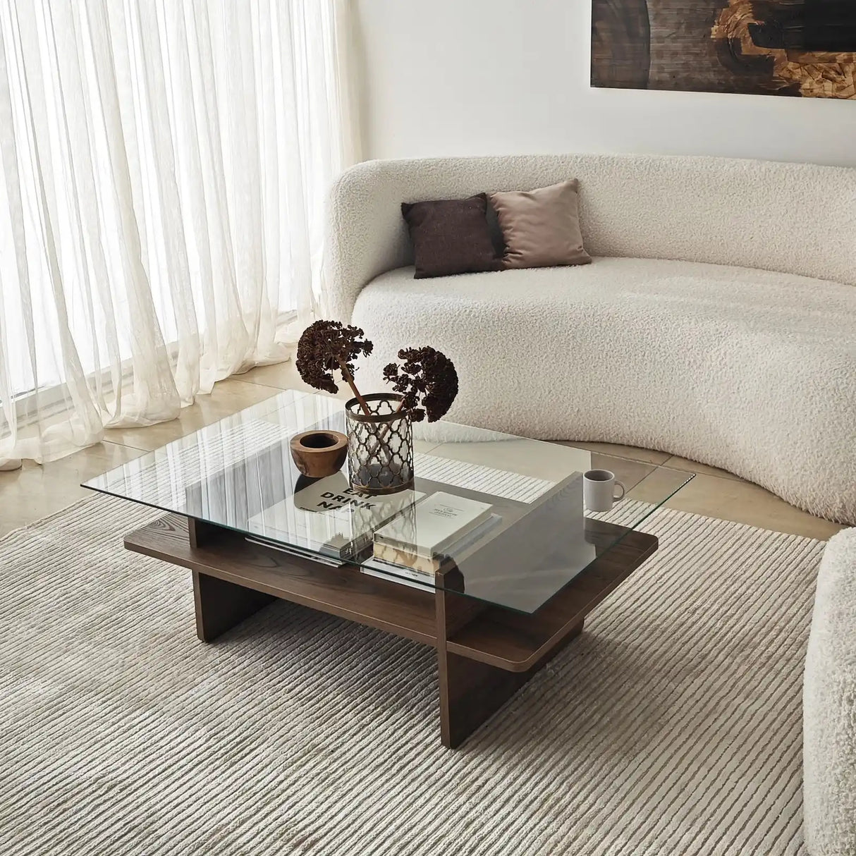 Couchtisch Saga Rectangle aus Holz und gehärtetem Glas, 105×65×35 cm von Hanah Home – Bild 4