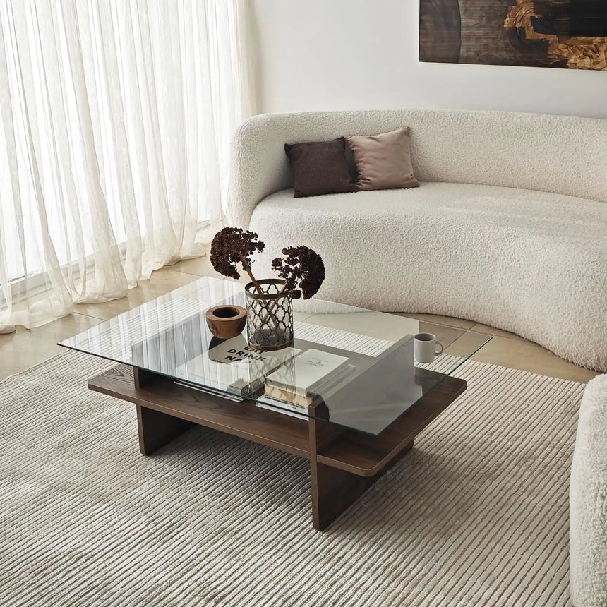 Couchtisch Saga Rectangle aus Holz und gehärtetem Glas, 105×65×35 cm von Hanah Home – Bild 4