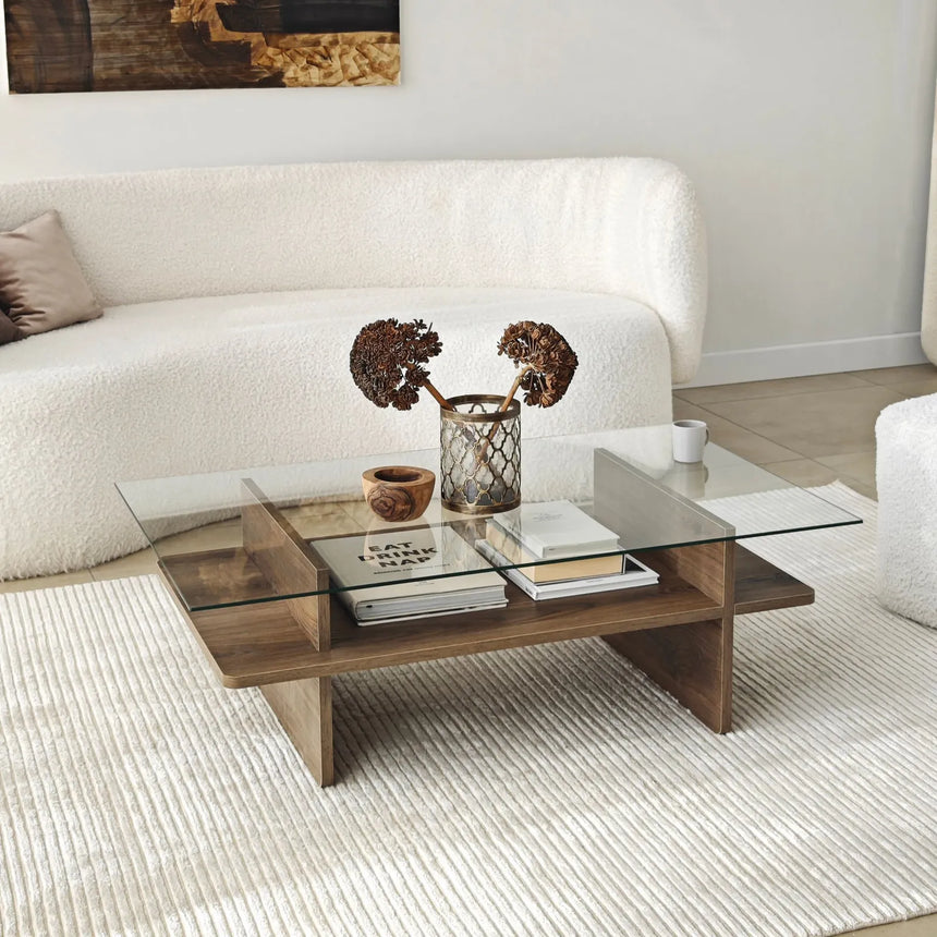 Couchtisch Saga Rectangle aus Holz und gehärtetem Glas, 105×65×35 cm von Hanah Home – Bild 7