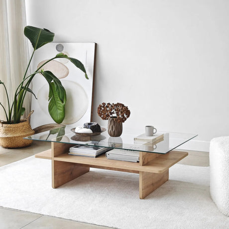 Couchtisch Saga Rectangle aus Holz und gehärtetem Glas in Saphir und Transparent, 105×65×35 cm von Hanah Home – Bild 1