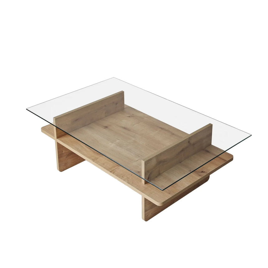 Couchtisch Saga Rectangle aus Holz und gehärtetem Glas in Saphir und Transparent, 105×65×35 cm von Hanah Home – Bild 10
