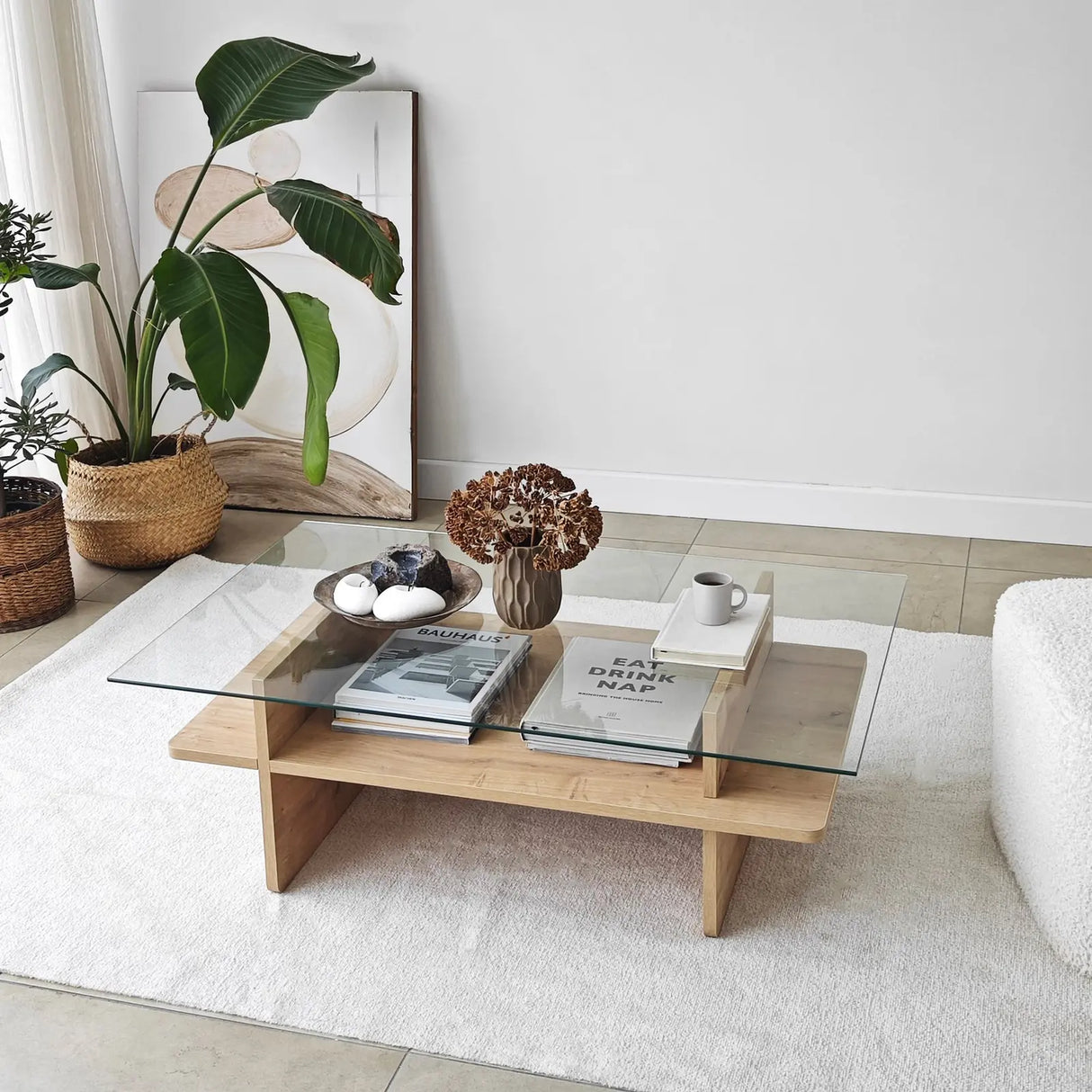 Couchtisch Saga Rectangle aus Holz und gehärtetem Glas in Saphir und Transparent, 105×65×35 cm von Hanah Home – Bild 4