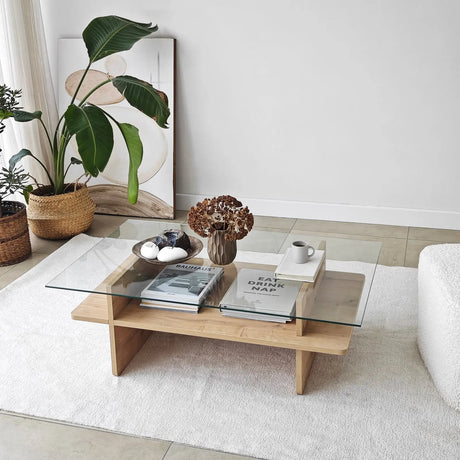 Couchtisch Saga Rectangle aus Holz und gehärtetem Glas in Saphir und Transparent, 105×65×35 cm von Hanah Home – Bild 4