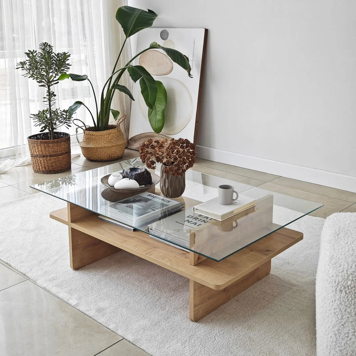 Couchtisch Saga Rectangle aus Holz und gehärtetem Glas in Saphir und Transparent, 105×65×35 cm von Hanah Home – Bild 5