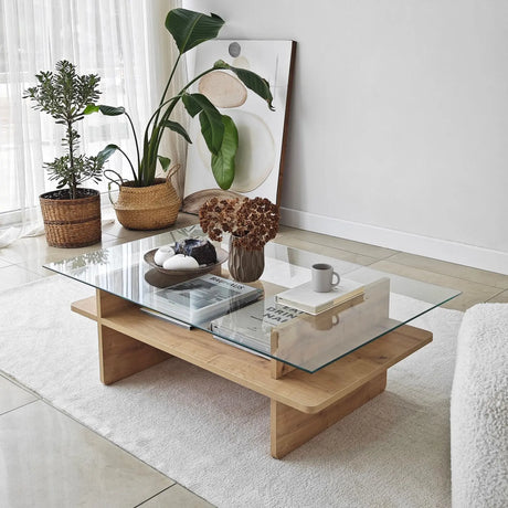 Couchtisch Saga Rectangle aus Holz und gehärtetem Glas in Saphir und Transparent, 105×65×35 cm von Hanah Home – Bild 5