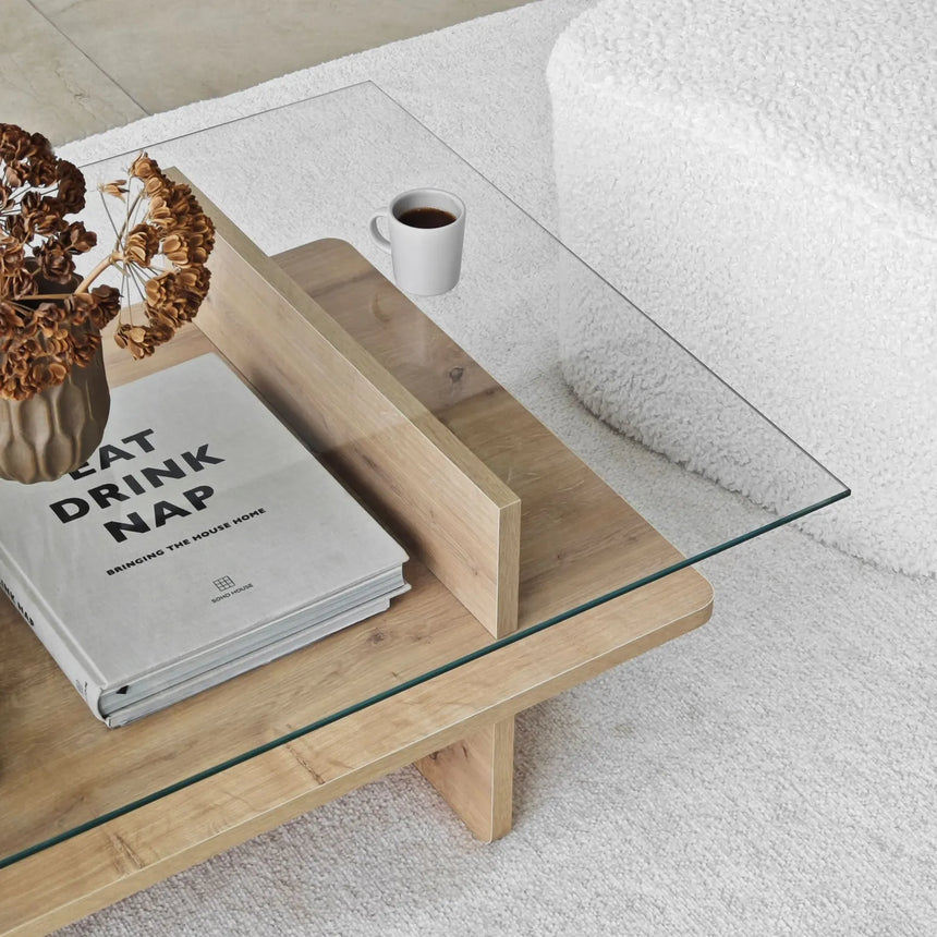Couchtisch Saga Rectangle aus Holz und gehärtetem Glas in Saphir und Transparent, 105×65×35 cm von Hanah Home – Bild 8