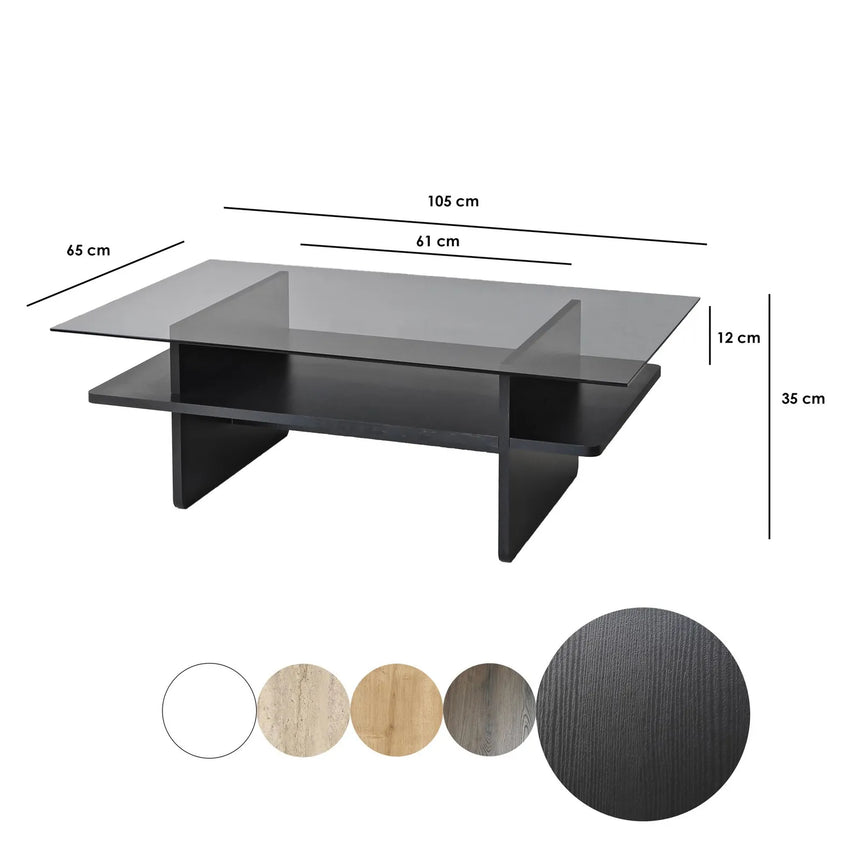 Couchtisch Saga Rectangle aus Holz und gehärtetem Glas in Schwarz und Rauch, 105×65×35 cm von Hanah Home – Bild 10