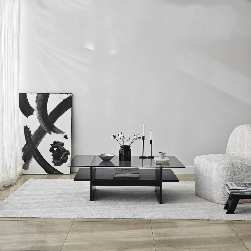 Couchtisch Saga Rectangle aus Holz und gehärtetem Glas in Schwarz und Rauch, 105×65×35 cm von Hanah Home – Bild 2