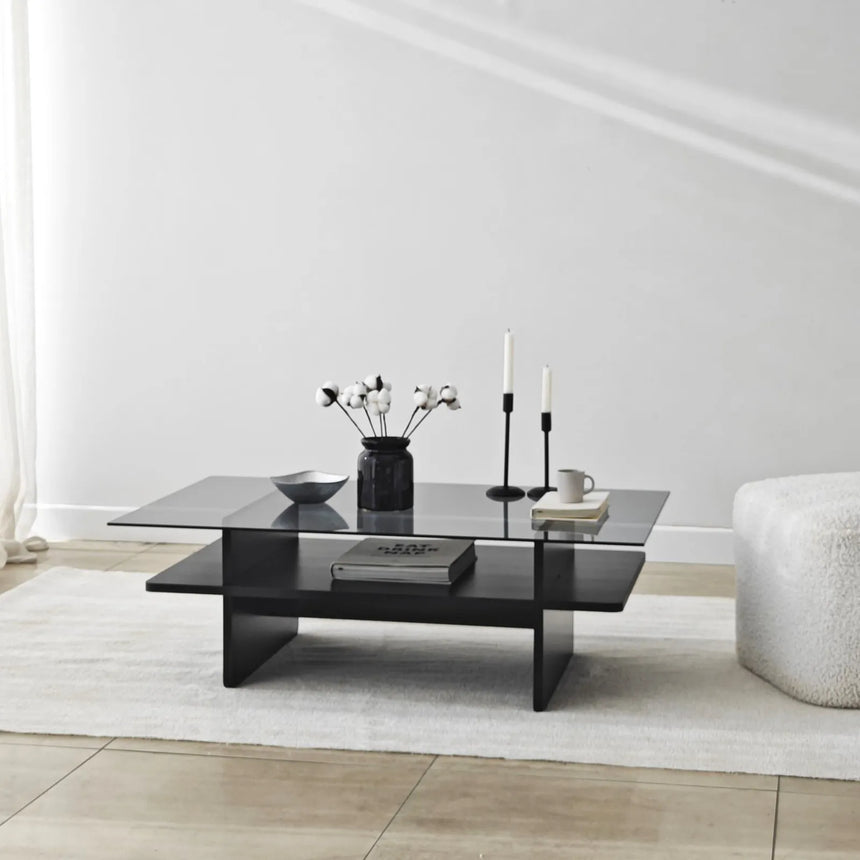 Couchtisch Saga Rectangle aus Holz und gehärtetem Glas in Schwarz und Rauch, 105×65×35 cm von Hanah Home – Bild 4