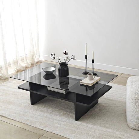 Couchtisch Saga Rectangle aus Holz und gehärtetem Glas in Schwarz und Rauch, 105×65×35 cm von Hanah Home – Bild 5