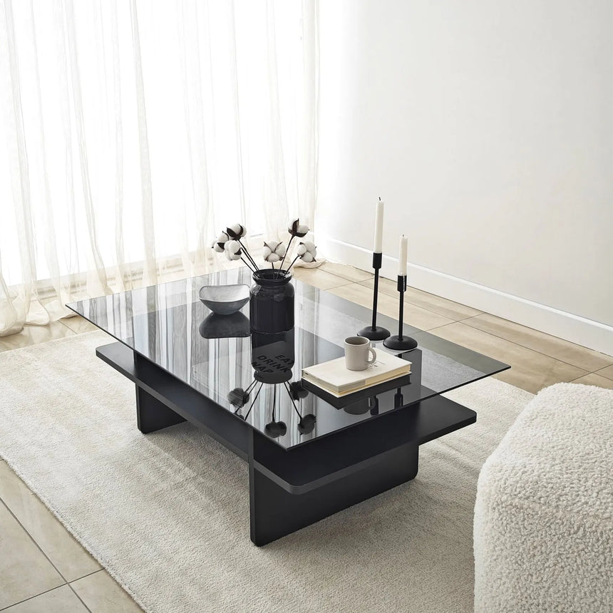 Couchtisch Saga Rectangle aus Holz und gehärtetem Glas in Schwarz und Rauch, 105×65×35 cm von Hanah Home – Bild 6