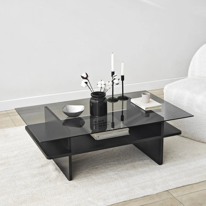 Couchtisch Saga Rectangle aus Holz und gehärtetem Glas in Schwarz und Rauch, 105×65×35 cm von Hanah Home – Bild 7
