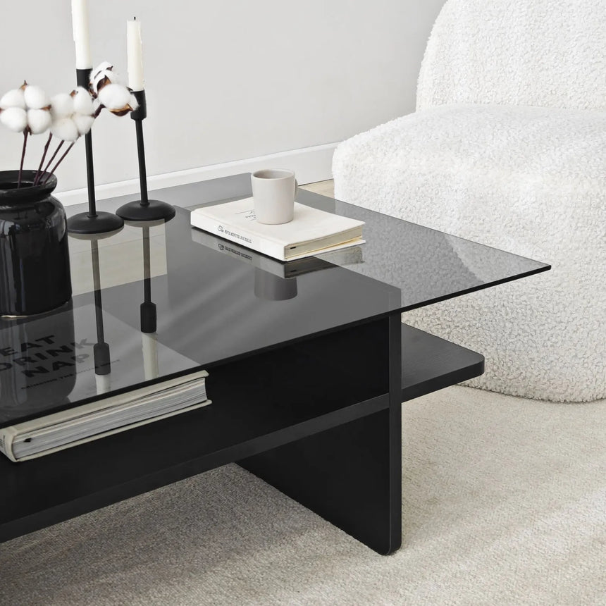 Couchtisch Saga Rectangle aus Holz und gehärtetem Glas in Schwarz und Rauch, 105×65×35 cm von Hanah Home – Bild 8