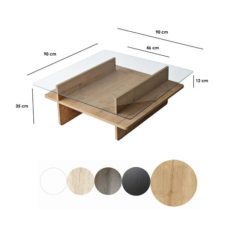 Couchtisch Saga Square aus gehärtetem Glas und melaminbeschichteten Holz, 90×90×35 cm von Hanah Home – Bild 10