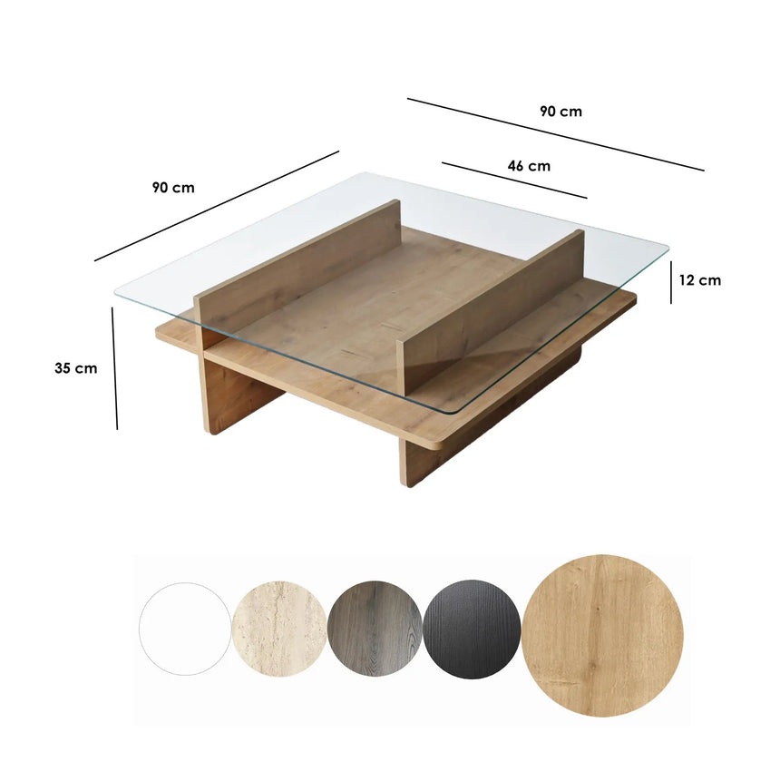 Couchtisch Saga Square aus gehärtetem Glas und melaminbeschichteten Holz, 90×90×35 cm von Hanah Home – Bild 10