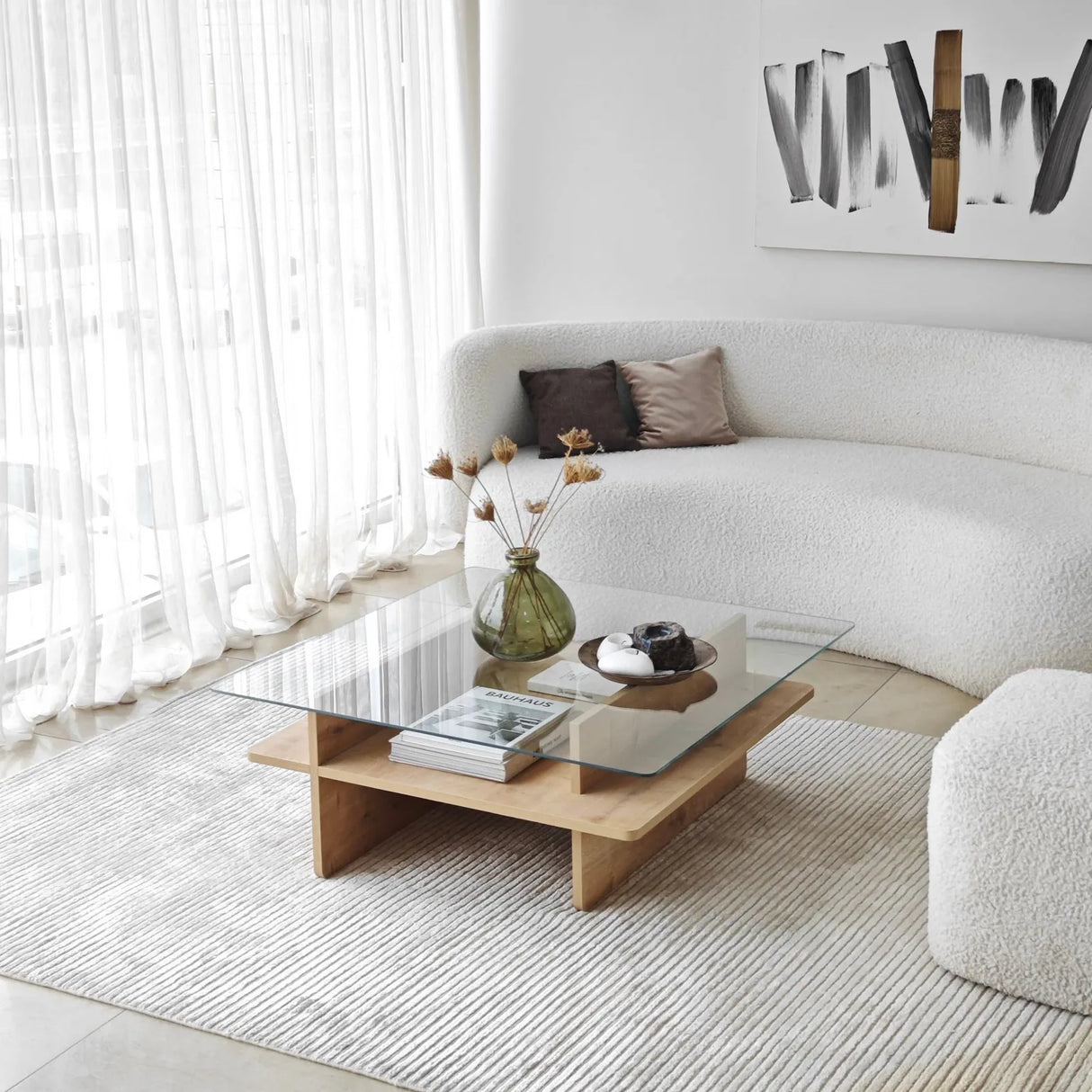 Couchtisch Saga Square aus gehärtetem Glas und melaminbeschichteten Holz, 90×90×35 cm von Hanah Home – Bild 4