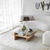 Couchtisch Saga Square aus gehärtetem Glas und melaminbeschichteten Holz, 90×90×35 cm von Hanah Home – Bild 4