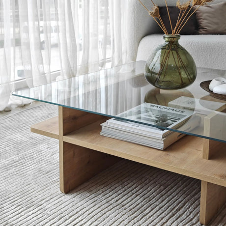 Couchtisch Saga Square aus gehärtetem Glas und melaminbeschichteten Holz, 90×90×35 cm von Hanah Home – Bild 8