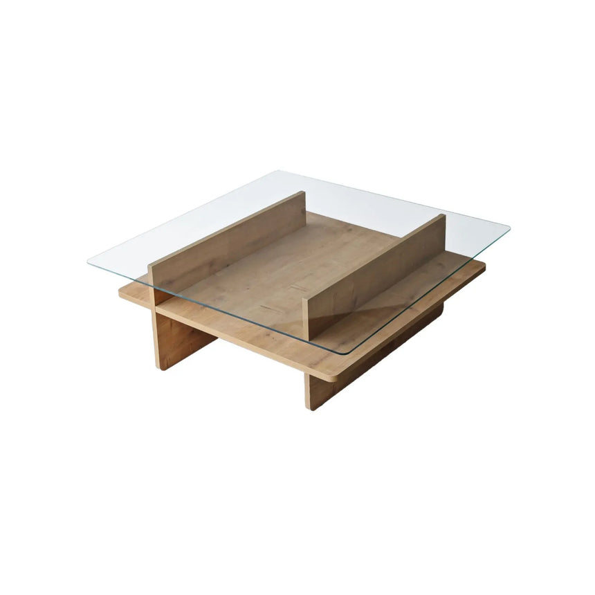 Couchtisch Saga Square aus gehärtetem Glas und melaminbeschichteten Holz, 90×90×35 cm von Hanah Home – Bild 9