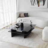 Couchtisch Saga Square aus gehärtetem Glas und melaminbeschichteten Holz in Schwarz und Dunkelgrau, 90×90×35 cm von Hanah Home – Bild 1