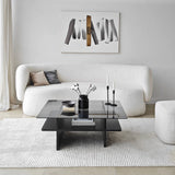 Couchtisch Saga Square aus gehärtetem Glas und melaminbeschichteten Holz in Schwarz und Dunkelgrau, 90×90×35 cm von Hanah Home – Bild 2