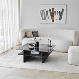 Couchtisch Saga Square aus gehärtetem Glas und melaminbeschichteten Holz in Schwarz und Dunkelgrau, 90×90×35 cm von Hanah Home – Bild 3