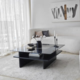 Couchtisch Saga Square aus gehärtetem Glas und melaminbeschichteten Holz in Schwarz und Dunkelgrau, 90×90×35 cm von Hanah Home – Bild 4