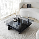 Couchtisch Saga Square aus gehärtetem Glas und melaminbeschichteten Holz in Schwarz und Dunkelgrau, 90×90×35 cm von Hanah Home – Bild 5