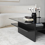 Couchtisch Saga Square aus gehärtetem Glas und melaminbeschichteten Holz in Schwarz und Dunkelgrau, 90×90×35 cm von Hanah Home – Bild 7