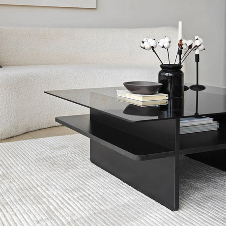 Couchtisch Saga Square aus gehärtetem Glas und melaminbeschichteten Holz in Schwarz und Dunkelgrau, 90×90×35 cm von Hanah Home – Bild 7