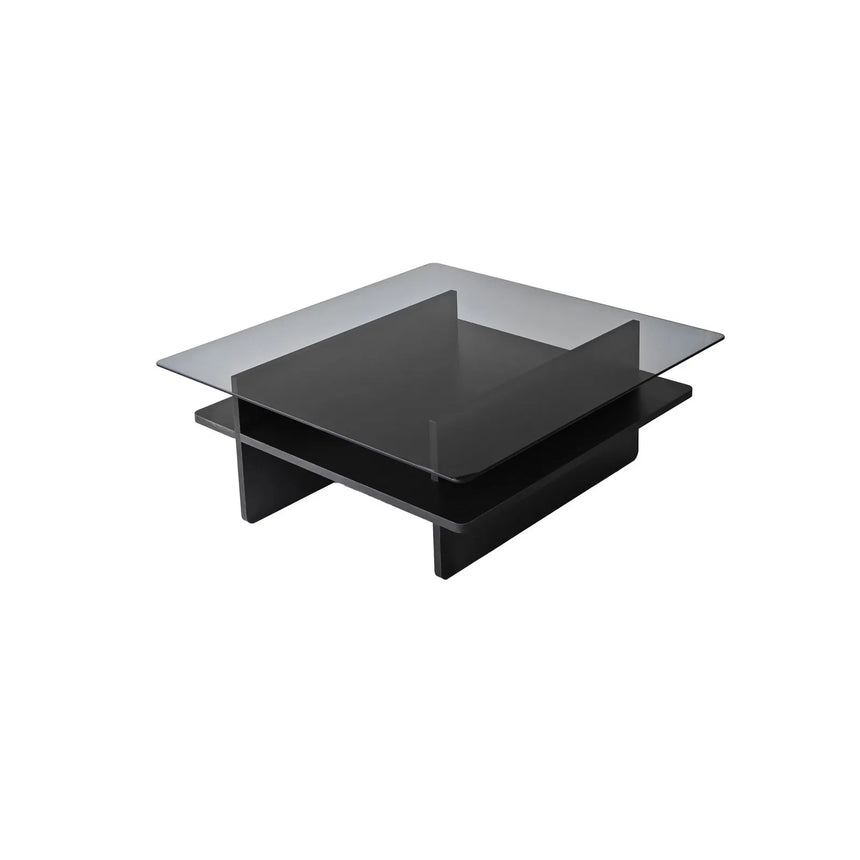 Couchtisch Saga Square aus gehärtetem Glas und melaminbeschichteten Holz in Schwarz und Dunkelgrau, 90×90×35 cm von Hanah Home – Bild 9