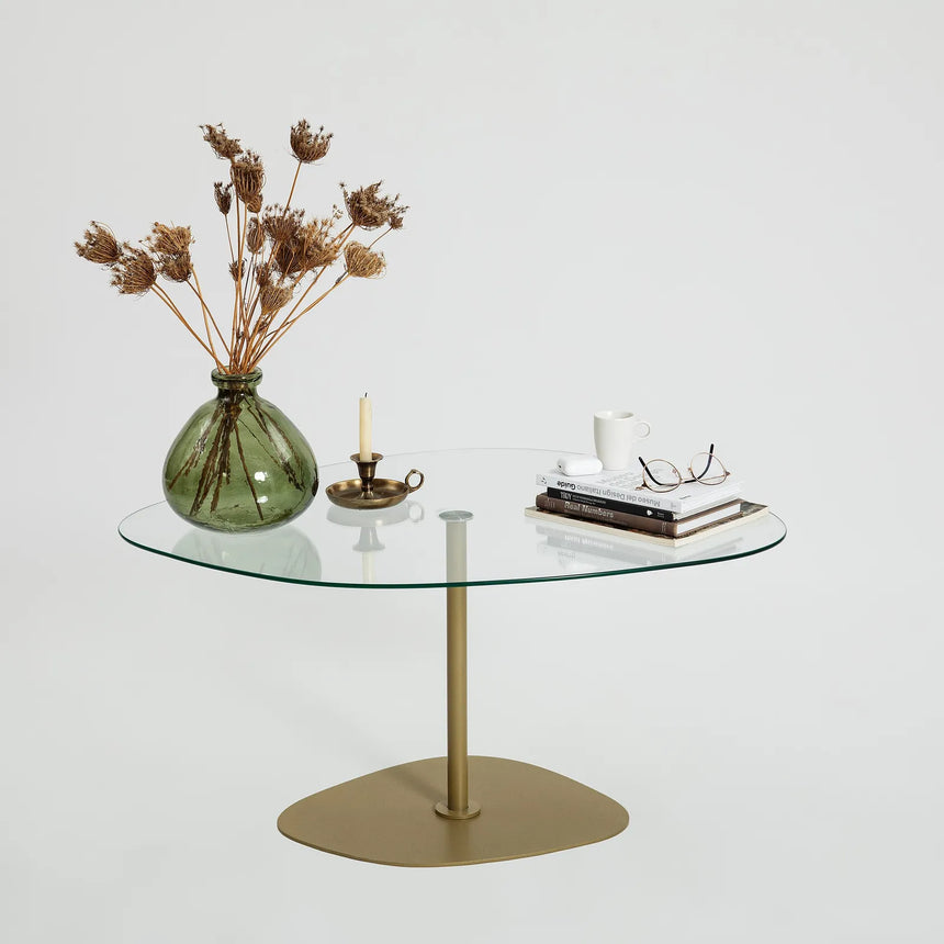 Couchtisch Soho aus gehärtetem Glas und Metall in Transparent und Gold, 85×67×40 cm von Hanah Home – Bild 6