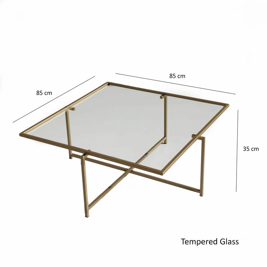 Couchtisch Sun S408 aus gehärtetem Glas und Metall in Gold, 85×85×35 cm von Hanah Home – Bild 11