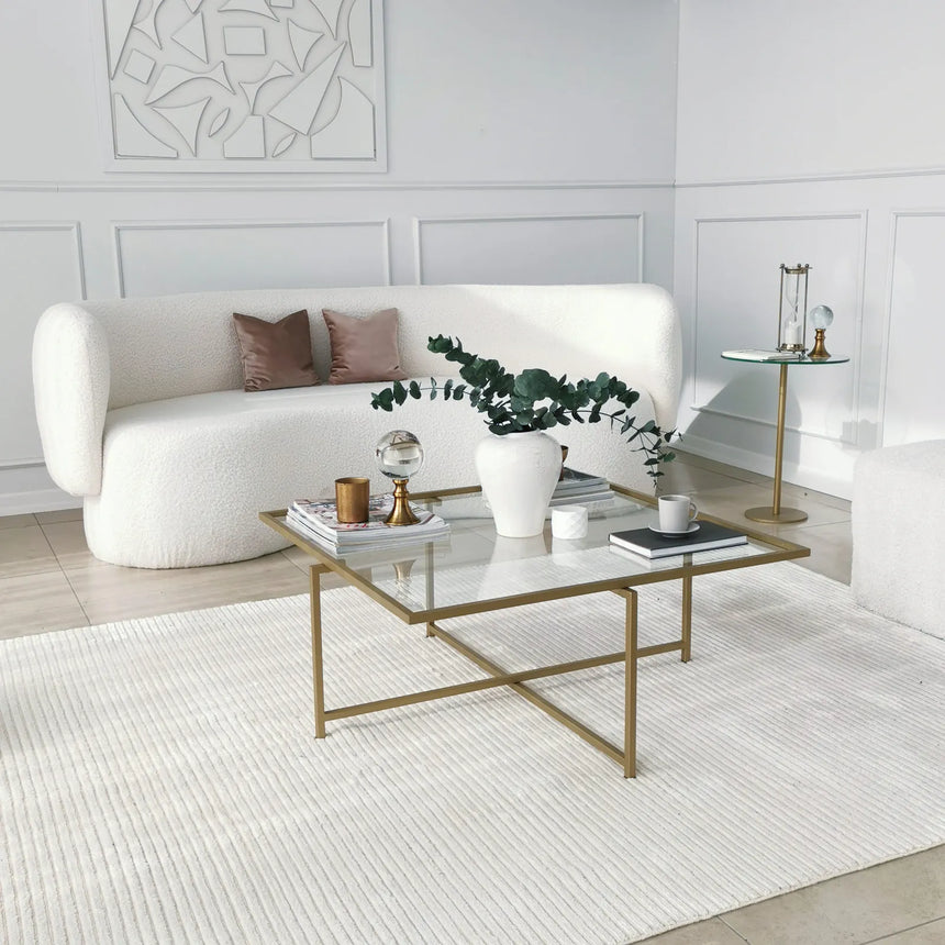 Couchtisch Sun S408 aus gehärtetem Glas und Metall in Gold, 85×85×35 cm von Hanah Home – Bild 3