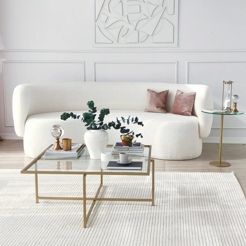Couchtisch Sun S408 aus gehärtetem Glas und Metall in Gold, 85×85×35 cm von Hanah Home – Bild 6
