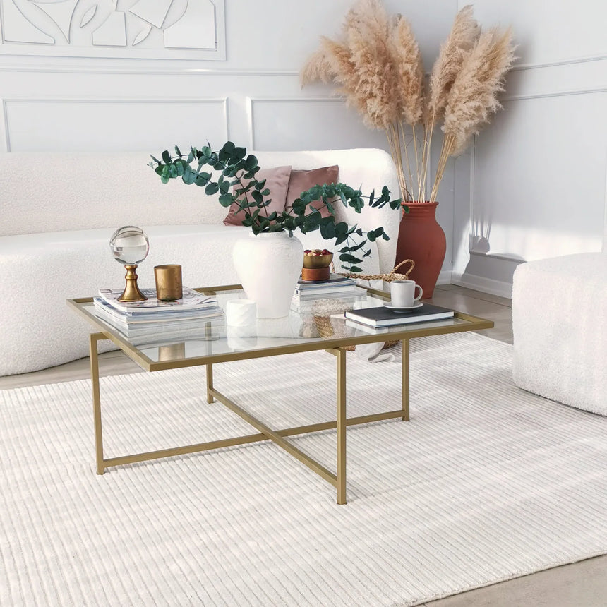 Couchtisch Sun S408 aus gehärtetem Glas und Metall in Gold, 85×85×35 cm von Hanah Home – Bild 7