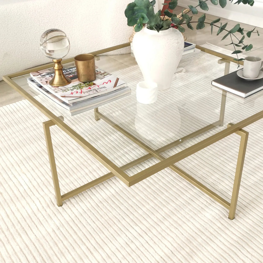 Couchtisch Sun S408 aus gehärtetem Glas und Metall in Gold, 85×85×35 cm von Hanah Home – Bild 8